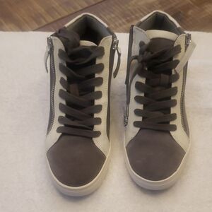 Stylish Gray and White High-Top Sneakers